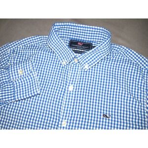 Vineyard Vines Blue Check Stretch Slim Fit Button Up Whale Shirt Men's Medium